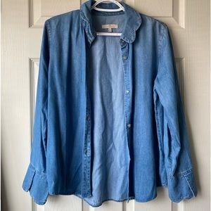 7 for All Mankind Light Denim Button Up with Scalloped Edges